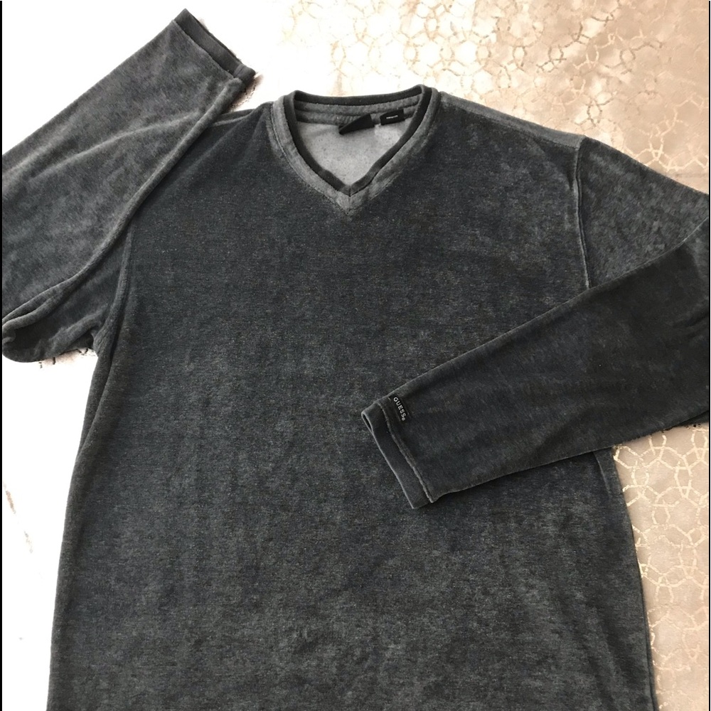 Men’s Guess size small, gray, long sleeve shirt.